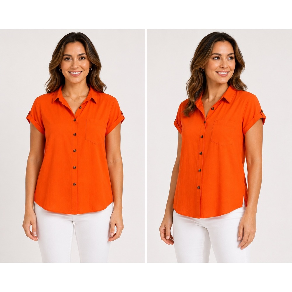 Rose + Olive Womens Orange Short Sleeve Button Down Blouse Top Size M NEW